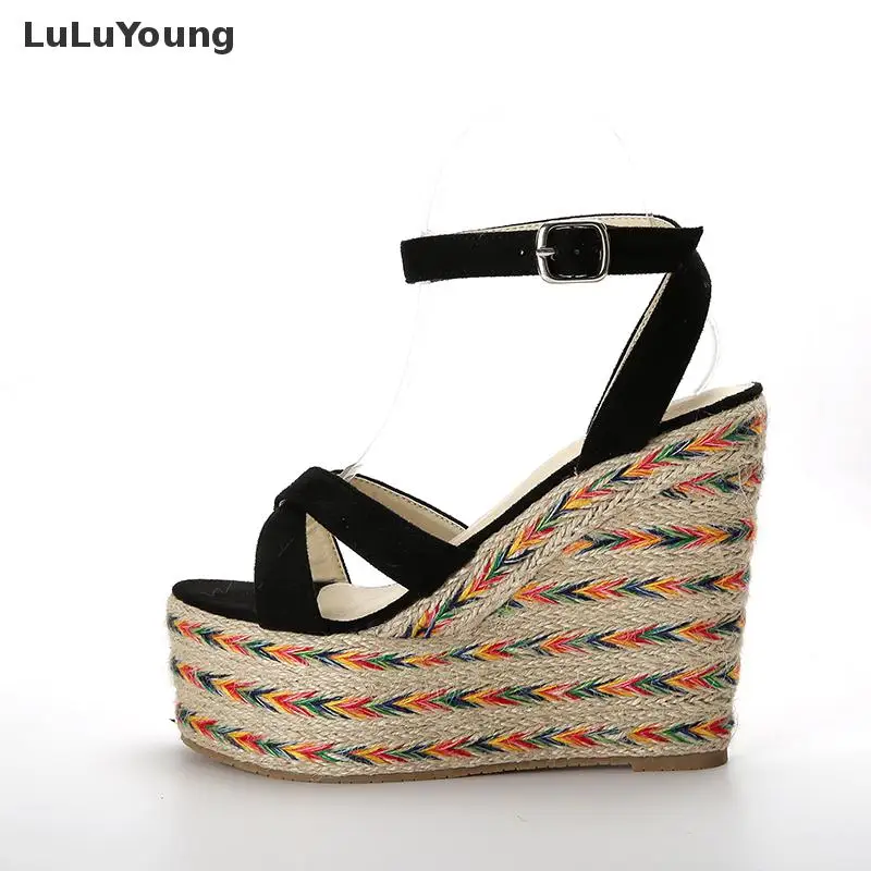 

Women's Summer Thick-soled Wedges High Heeled Sandals Platform Straw Heel Sandals Shoes