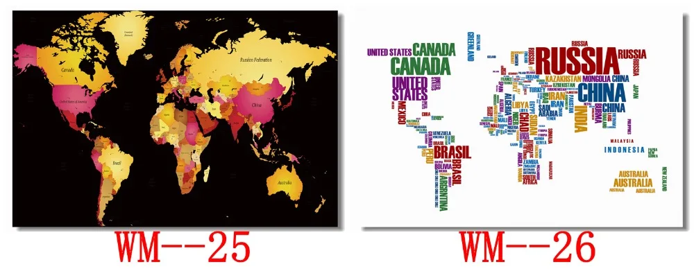 Пользовательские холст Наклейки на стены Карта мира Плакат карта мира наклейки на стену для офиса Фреска карта мира обои украшения спальни#0620
