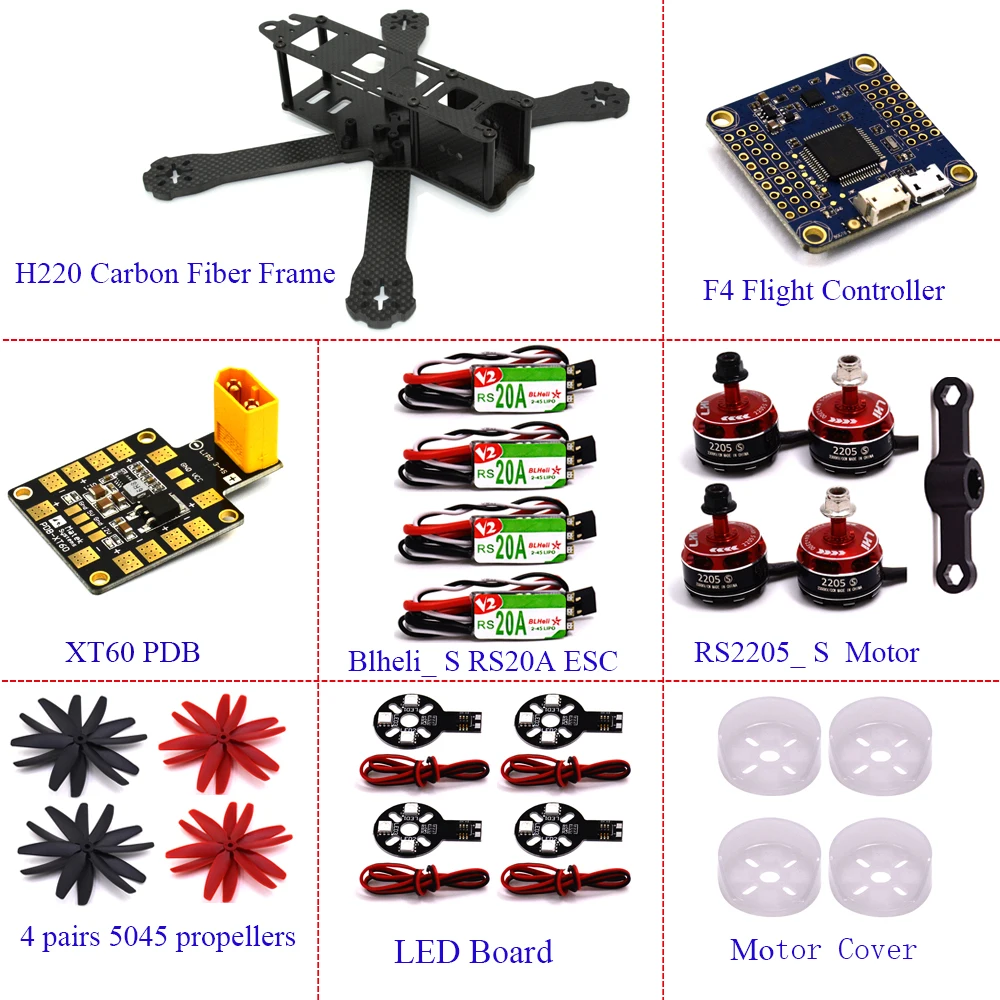 RC airplane Carbon Fiber FPV Racing Frame 4pcs RS20A Blheli S 2 4S ESC LHI 2205