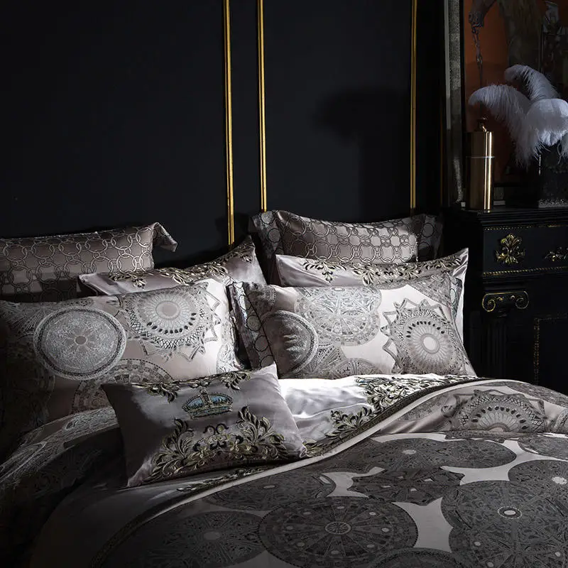Комплект постельного белья из 4/6/9 предметов с жаккардовым покрытием|gold bedding