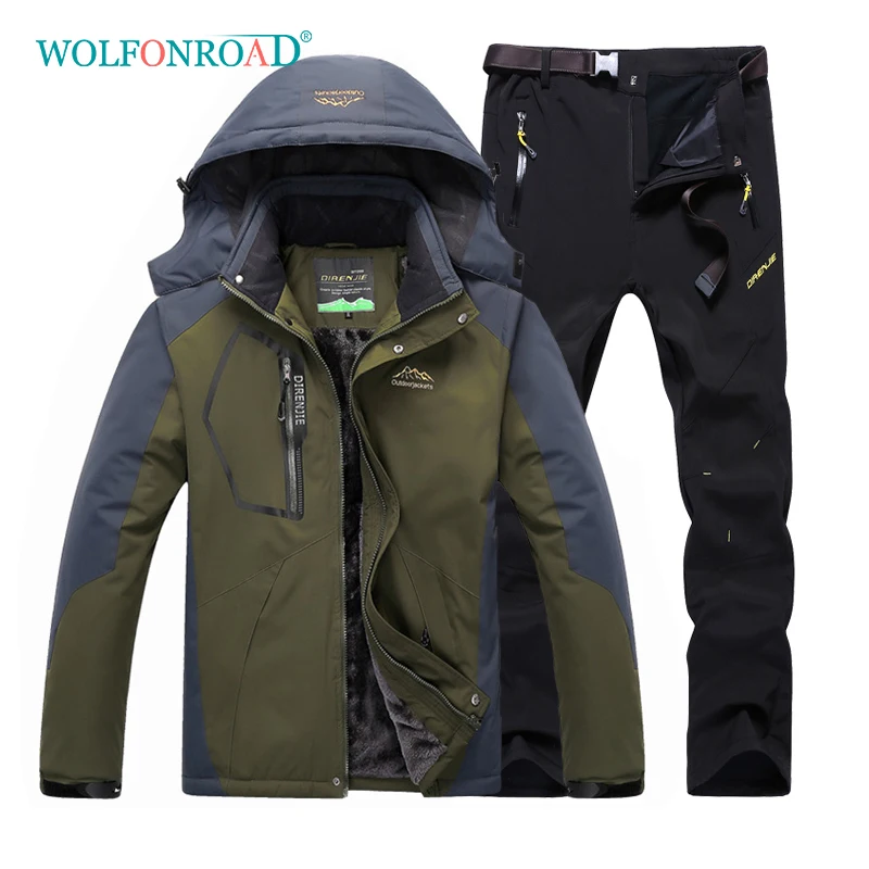 

WOLFONROAD Men's Winter Warm Fleece Jacket Pants Hiking Camping Jacket Trousers Outdoor Sport Waterproof Jacket Coats L-DRJ-08