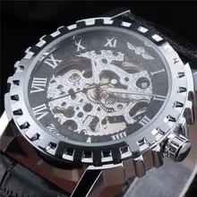 WINNER Brand Leather Band Men Male Military Clock Skeleton Mechanical Hand Wind Watch Vintage Luxury Quality Gift Steampunk