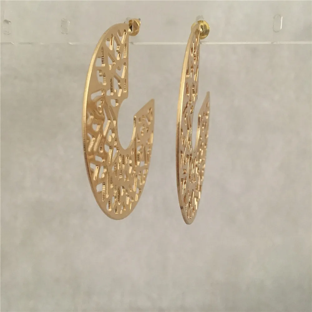 

Trendy gold color three quarter filigree round 55mm size earring for woman girl