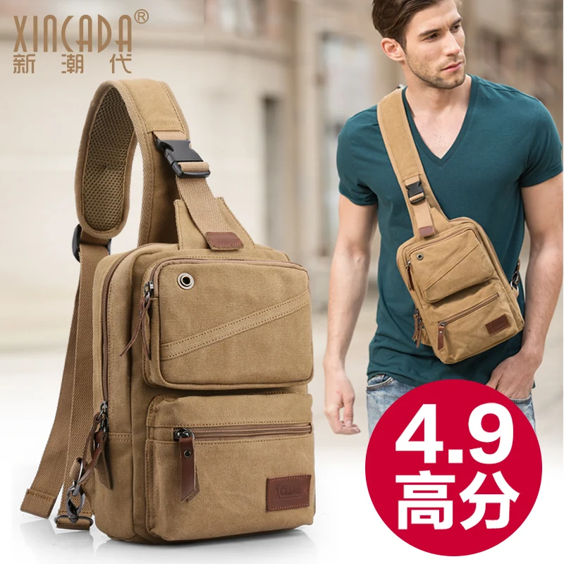 

XINCADA Canvas Totes men's casual Shoulder bag hand bag diagonal cross briefcase multi-function male Messenger Bags student