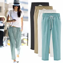 

Step Large size women summer new paragraph loose thin section pants 200 pounds fat mm cotton leisure harem thin pants