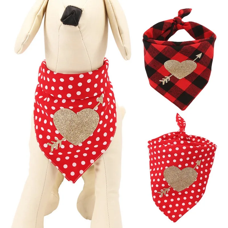 Love Pet Neckerchief Dog Scarf Collar Triangular Bandage 2 Colors Valentine's Day Lovely Patterns Pet Saliva Towel