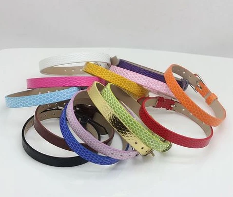 

50PCS/lot 8mm wide / 21cm length PU Leather Snake Skin Wristband Bracelet fit for 8mm diy slide letters