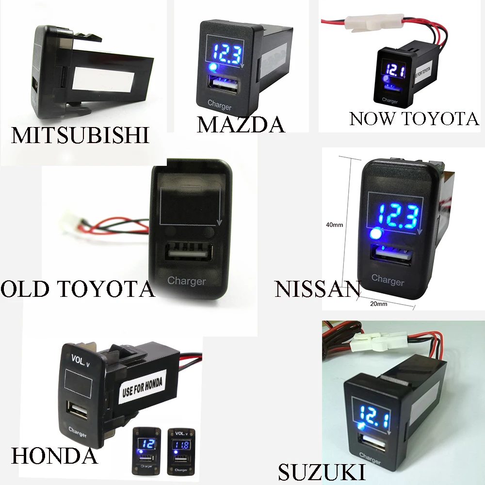 

USB Car Charger LED light Voltage Display 12V 2.1A for Honda for Toyota for Nissan for Mitsubishi for Suzuki for Mazda