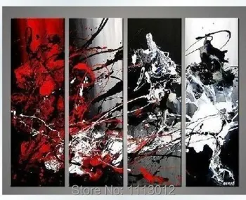 

Modern Abstract Line Flower Letter Cartoon Oil Painting On Canvas 4 Panel Arts Set Home Wall Decoratiove Picture For Living Room