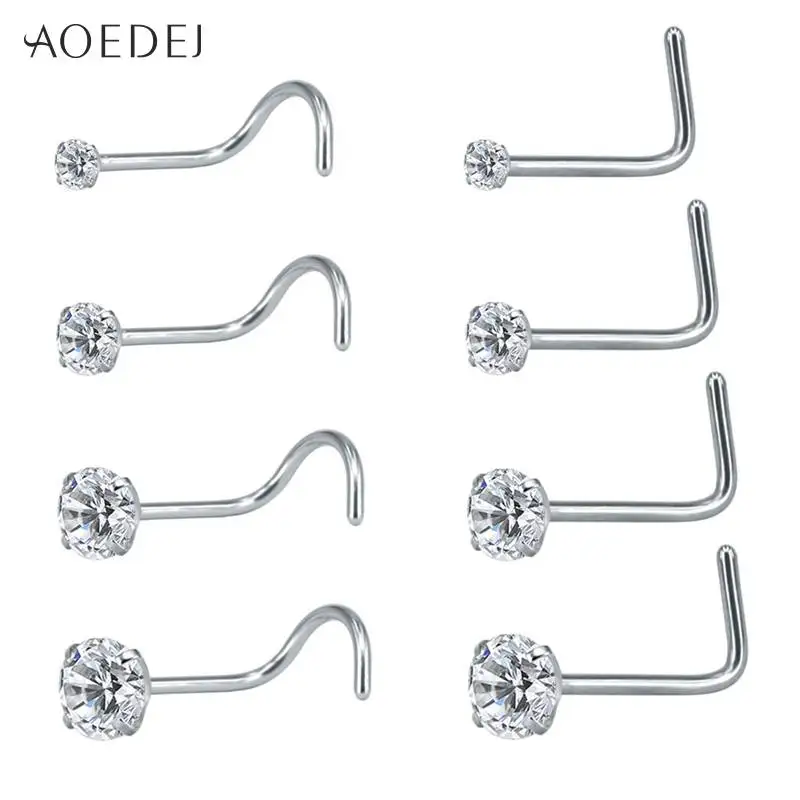 

AOEDEJ 8 Pcs 1 Lot 20G Round Nose Stud Piercing Rings Nose Stud 316L Stainless Steel Nose Nostri Piercings L Shape Piercing Nez