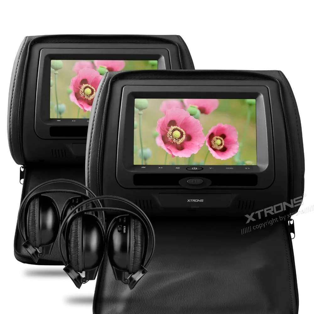 Top 2x7" Black Headrest Car Monitor with DVD Function & USB SD FM Transmitter IR Transmitter & 2 IR Headphones (Beige&Grey Optional) 1