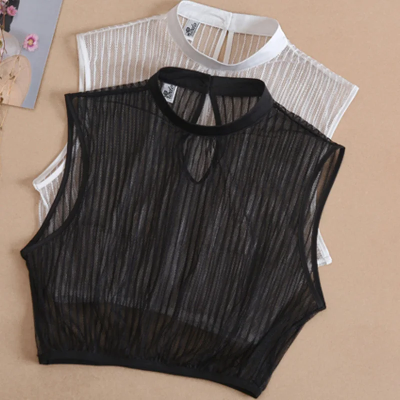 

New sweater collar vest new stand collar wings collar spring decoration lace cool Stand collar striped transparent simple