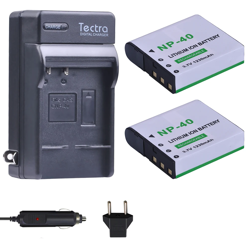 Tectra 2 шт. NP 40 NP40 батарея + Цифровое зарядное устройство для Casio EX FC100 FC150 FC160S Z400 PRO P505