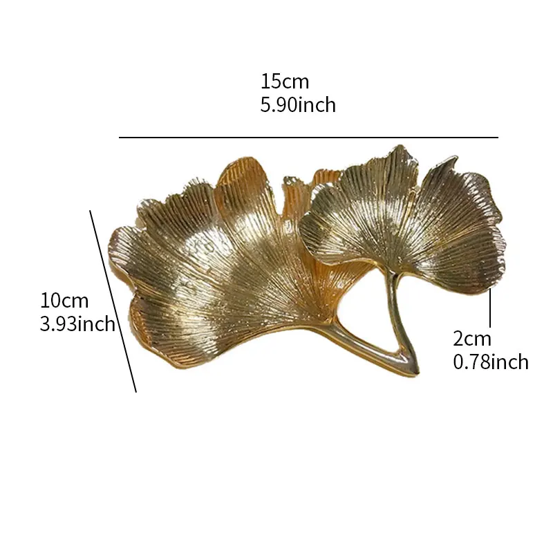 Декоративный поднос в виде листьев гинкго билоба, золотой поднос для ювелирных изделий, декоративный поднос для стола из цинкового сплава, блюдо-органайзер, поднос для кольца и ожерелья