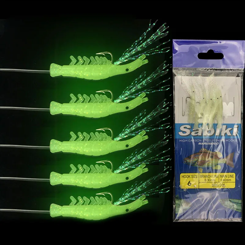 

5pcs/lot Luminous Shrimp hook For Swivel Fishing Fishy Smell Pesca Single Hook Tack Bait Jigs Hook soft lure Worm lure Fishhook