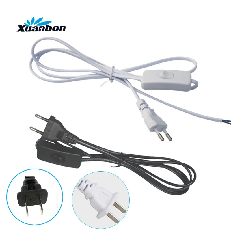 

1.8M EU US Plug Switch line Cable On Off Power Cord For LED Lamp with Button switch Light Switching White Black Wire Extension