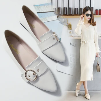

2019 spring and summer new fabric bow shallow mouth pointed flat flat women's shoes