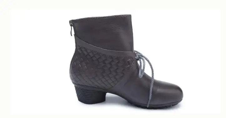 

Tiannige casual thick leather boots autumn winter new low-barrelled single boots layer cowhide boots.