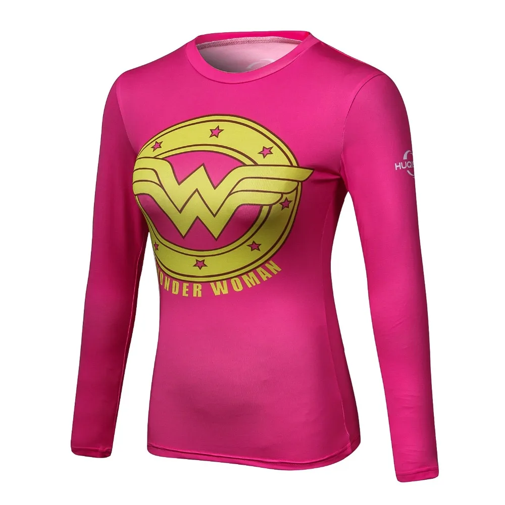 Женские комиксы чудесный Супермен Капитан Америка чудо женские компрессионные рубашки футболка с длинным рукавом женские фитнес колготки рубашки