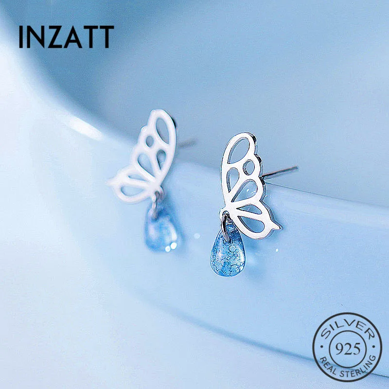 

INZATT Real 925 Sterling Silver Hollow Butterfly waterdrop Stud Earrings For fashion Women party Elegant Style Fine Jewelry Gift
