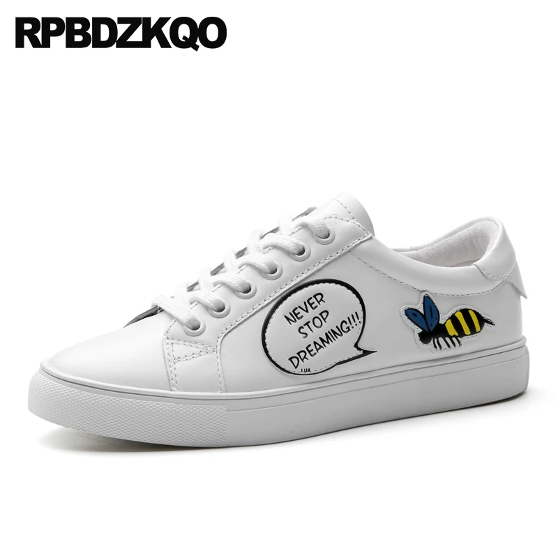 

white trainers bee chinese sneakers designer lace up round toe china 2018 brand ladies beautiful flats shoes women applique
