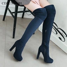 Cdpundari туфли на очень высоком каблуке сапоги выше колена на платформе; Сезон Зима; большие размеры облегающие зимняя теплая обувь; зимняя женская обувь