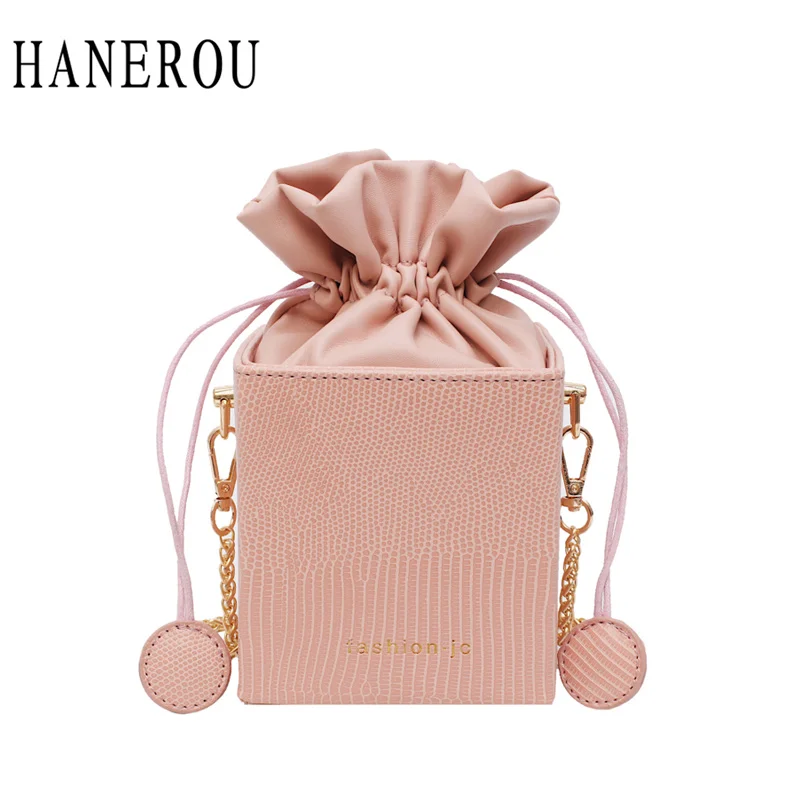 

HANEROU New Solid Color Hollow PU Material Small Fairy Bag Portable Bucket Bag Casual Wild Single Shoulder Messenger Bag Fashion
