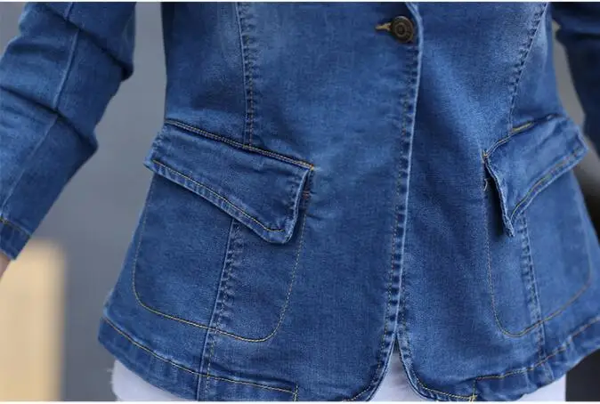 incredible Female spring short paragraph denim clothing A buckle suit collar 2019Slim fashion high quality den