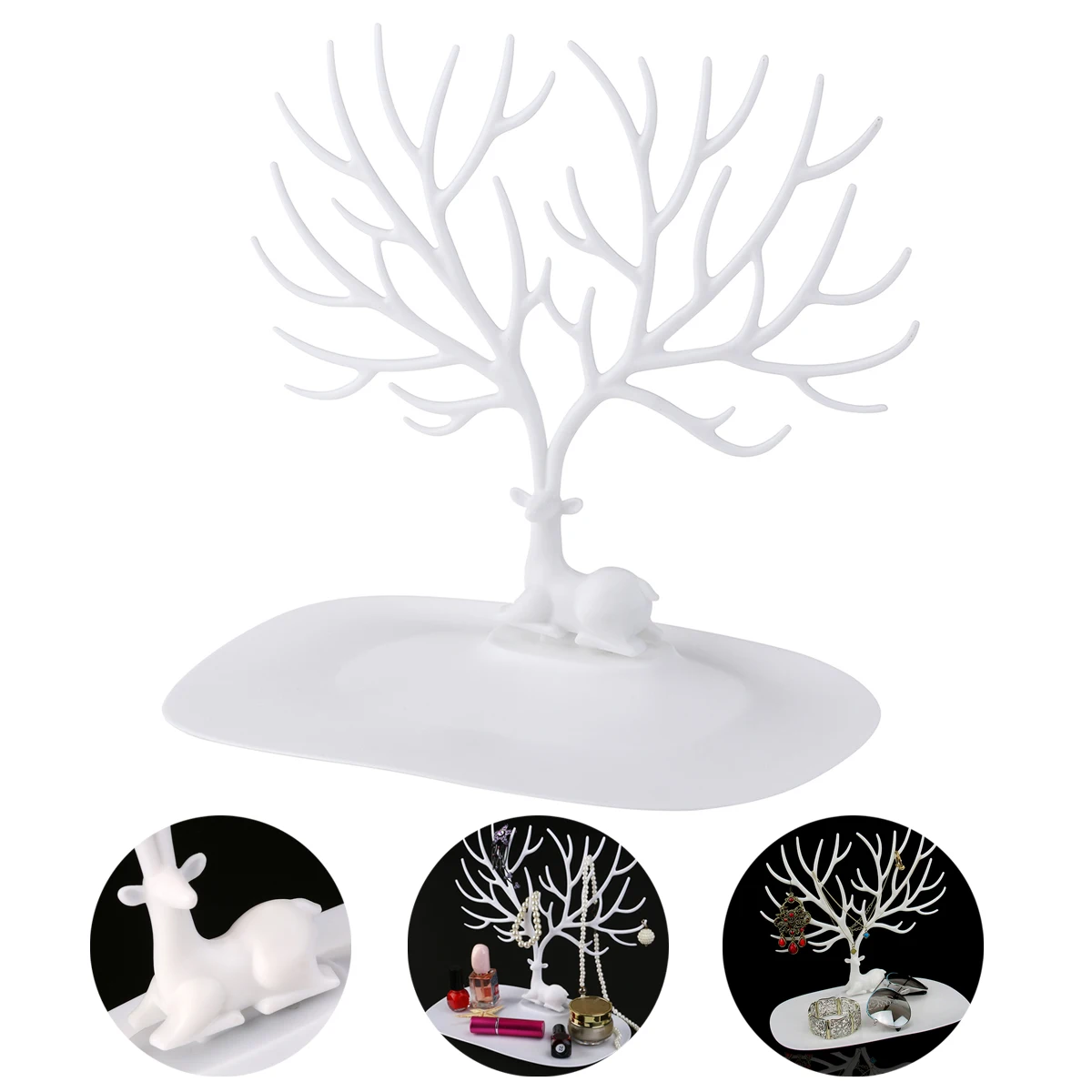 

Decorative Deer Antler Tree Design Bracelet Necklace Holder Jewelry Organizer Stand Ring Tray (White)