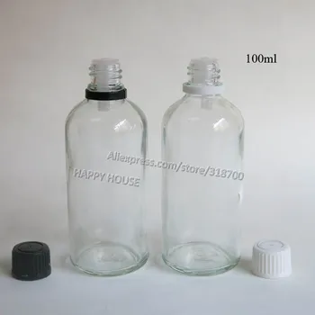 

360 x 100ml Clear Glass Essential Oil Container With Black White Plastic Tamper Evident Cap