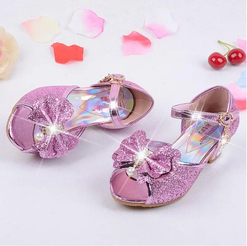 Детские сандалии для принцесс; Новинка года; Летние свадебные туфли для девочек; модельные туфли на высоком каблуке; обувь для вечеринок; сандалии для девочек; цвет розовый, синий