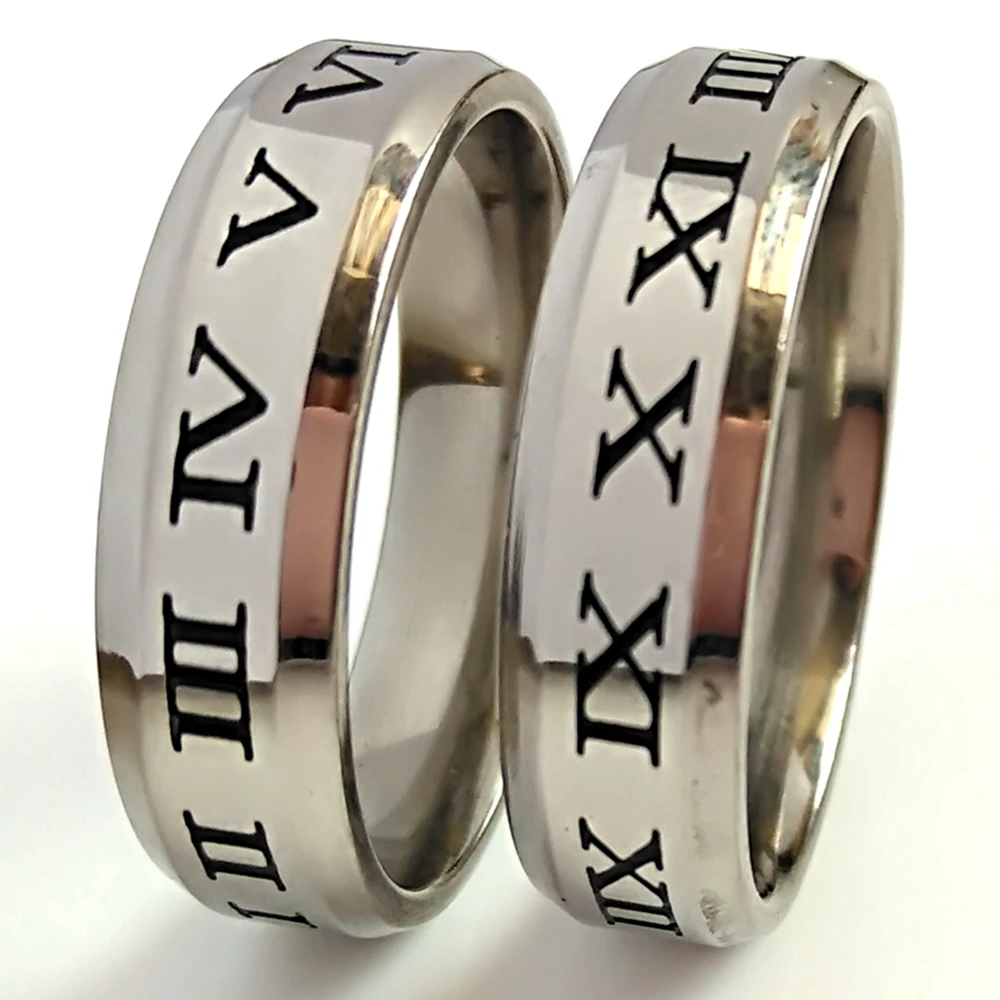 

20pcs Roman Numerals Men's Women's Black Enamel 316L Stainless Steel Ring 6MM Band Oil Filled Trendy Finger Ring Unique Jewelry