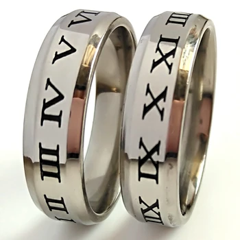 

20pcs Roman Numerals Men's Women's Black Enamel 316L Stainless Steel Ring 6MM Band Oil Filled Trendy Finger Ring Unique Jewelry