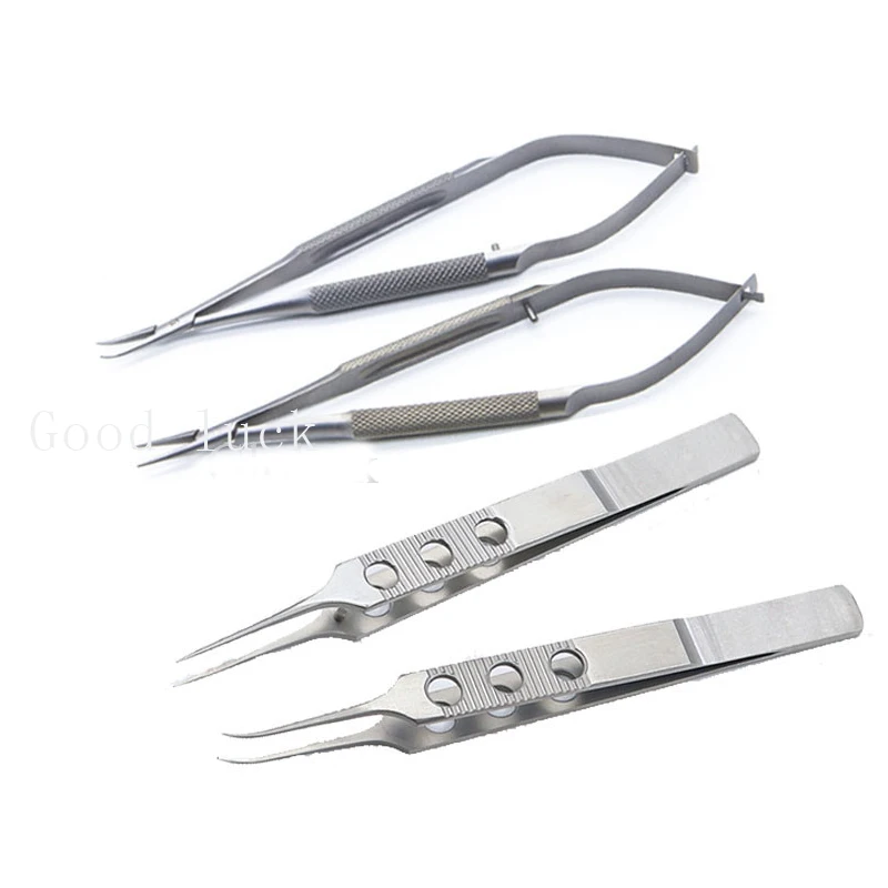 Tesoura + Agulha Titulares + Pinças de Titânio Centímetros Tlloy Instrumentos Cirúrgicos Ferramentas Cosméticos Instrumento Oftálmico 4 Pçs - Set 12.5 4 Instrumentos p/ pálpebra