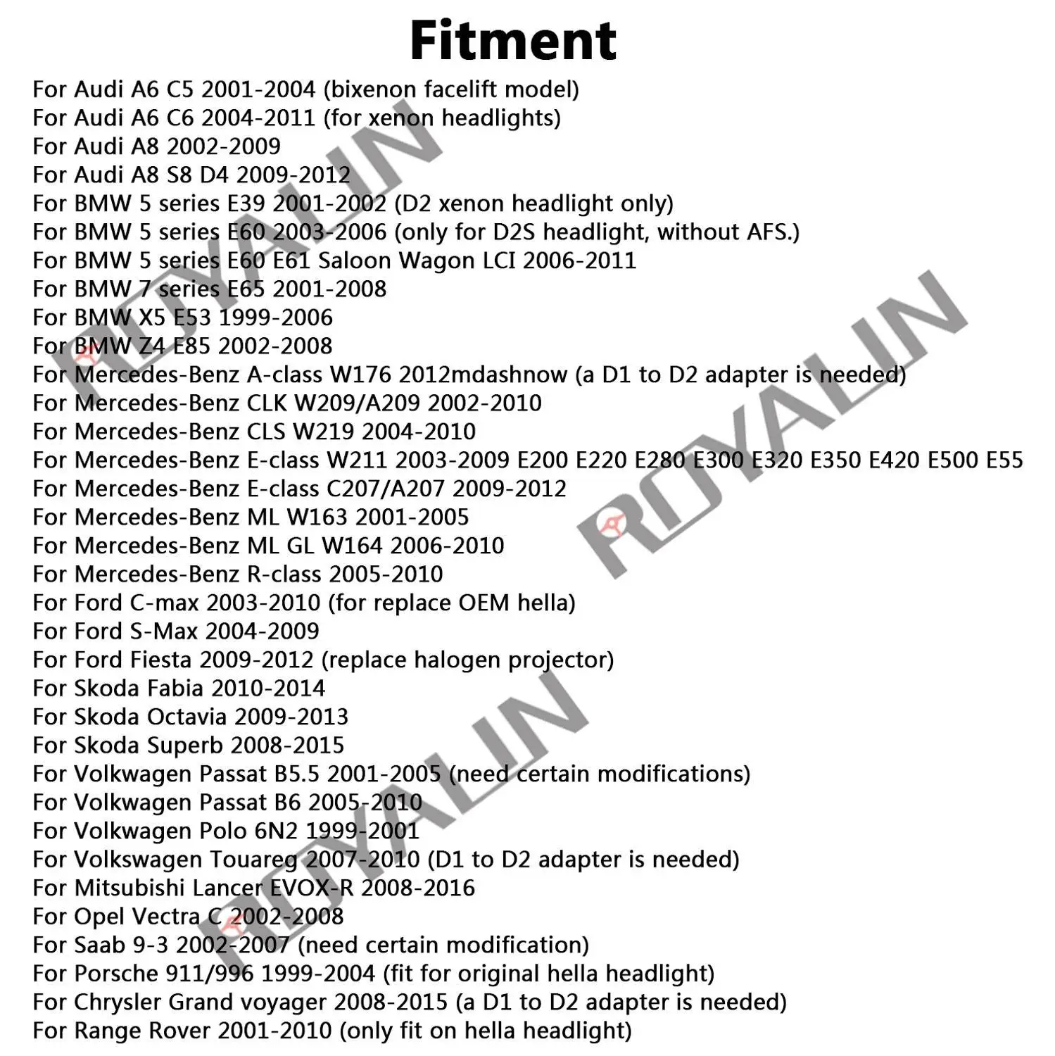 ROYALIN для проектора Hella EVOX 2,0 D2S Bi Xenon объектив для BMW E39 E60 Ford Audi A6 C5 C6 W211 Passat B6 Skoda Fabia