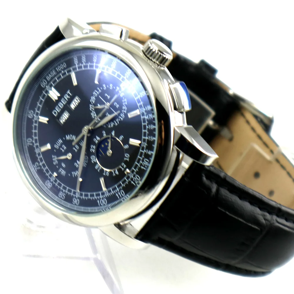 

42mm debert Black dial date day Moon Phase multifunction automatic mens Watch
