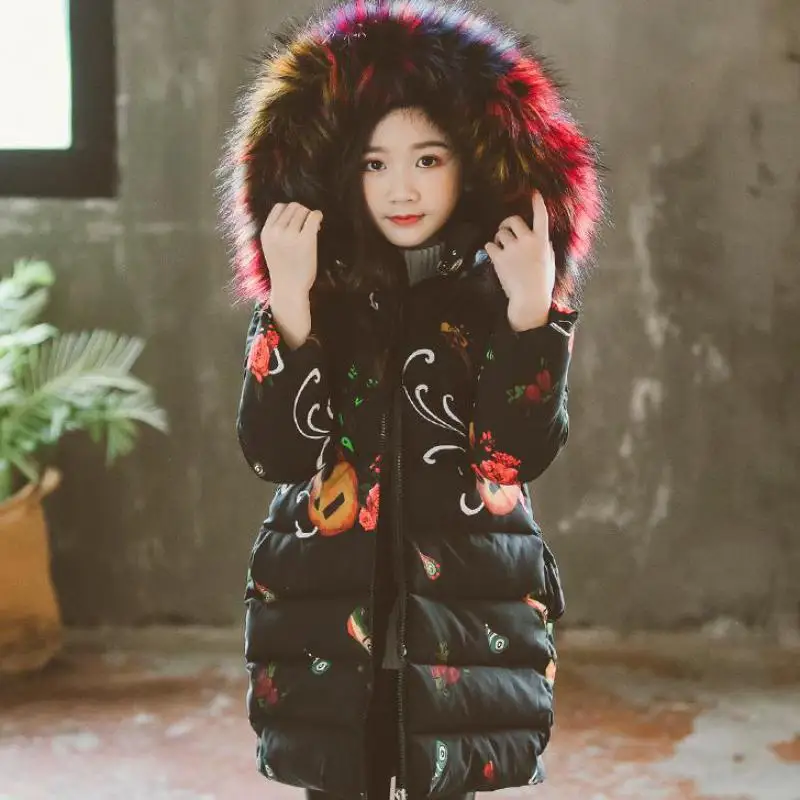 

Kids Girls Snowsuits 2019 Autumn Winter Jacket For Girls Coat Warm Fur Hooded Outerwear Girls Clothing Children Down Parkas 12
