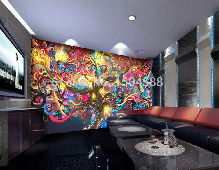 Фото обои абстрактное искусство 3D стерео красочное дерево флуоресцентные обои современный ресторан клубы КТВ Бар фон настенные фрески