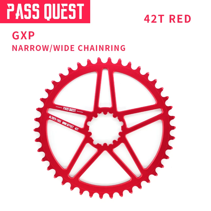 Pass Quest GXP велосипедный передняя Звездочка 38 T/40 т/42 т 0 мм смещение горный велосипед Звездочка для XX1 Sram XO1 X1 GX XO X9 кривошипно запчасти - Цвет: Red 42T Round