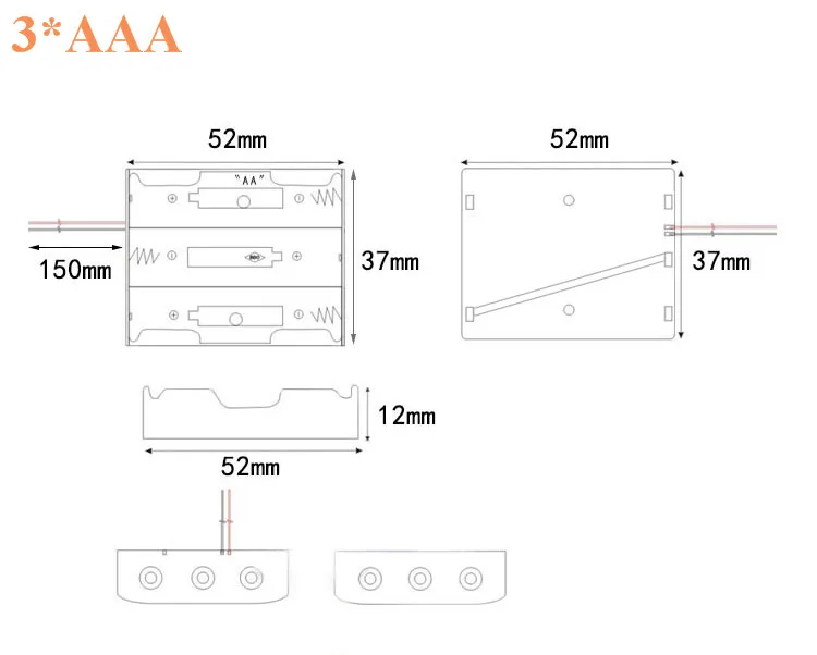 xAAA 4xAAA 1.5V Plastic Black Spring Battery Storage Case Box Battery Holder Plastic Container