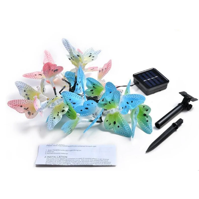 Led Solar LampPowered Butterfly Fiber Optic Fairy String Waterproof Christmas Outdoor Garden Holiday Lights solar garden light  (3)