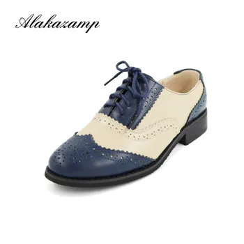 

Alakazamp 33~44 Brand Genuine Leather Shoes Woman Brogues Lace up Round Toe Oxford Shoes for Women Flat Shoes Platforms F899