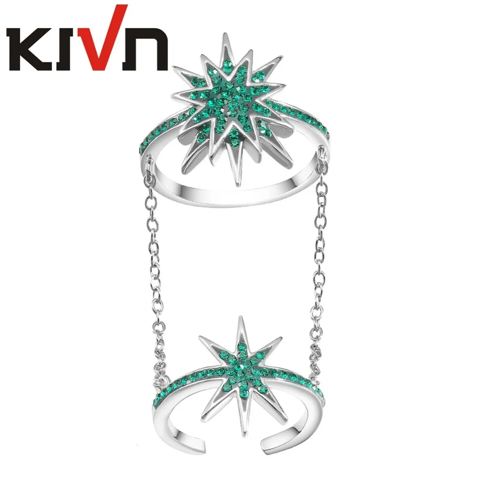 

KIVN Fashion Jewelry Linked Chain Elegant Sparkling Pave Crystal Star Rings for Women Mothers Day Birthday Christmas Gifts