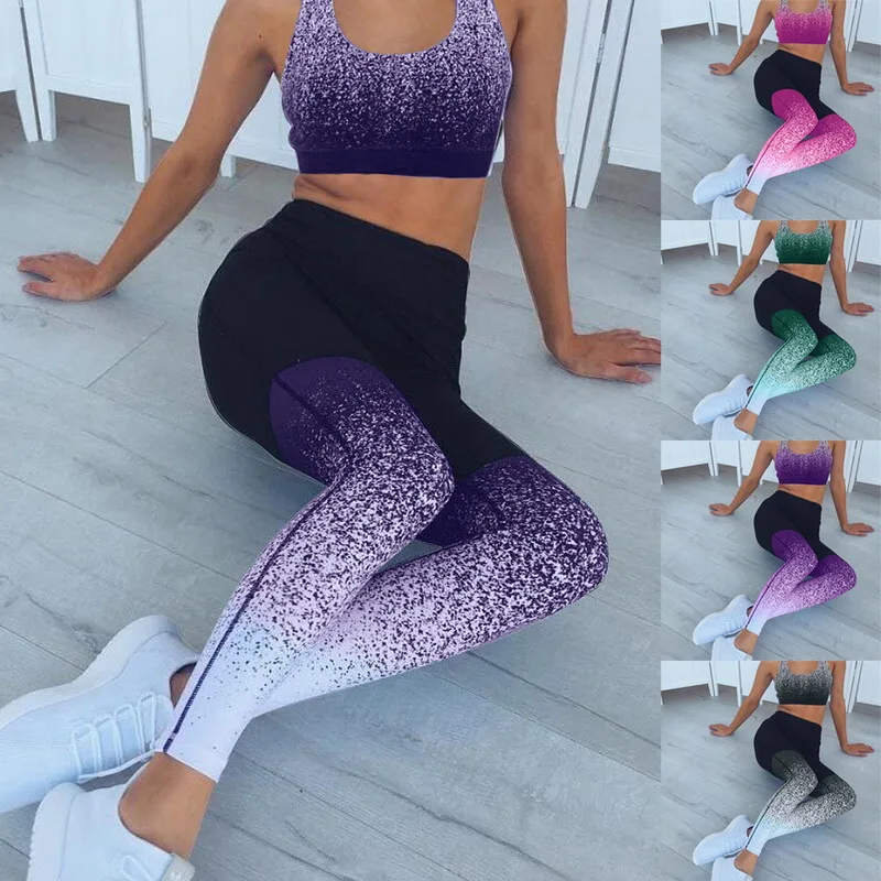 

Sexy Sports Suit Women Gradient Fitness Yoga Set Tracksuit Gym Jogging Sportswear Running Top&Leggings Sport Fitness Suit Mujer