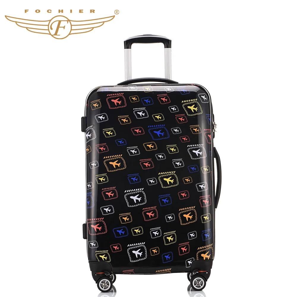 1 Piece 20 24 28 Hardside ABS PC Lightweight Travel Rolling Luggage Suitcase Air-craft Printing Universal 4 Wheels Fochier XQ005