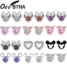 Octbyna Cartoon Mickey Minnie Stud Earrings Sparkling Zircon Anime Pan Earrings For Women Kids Girls Fashion Gifts Jewelry
