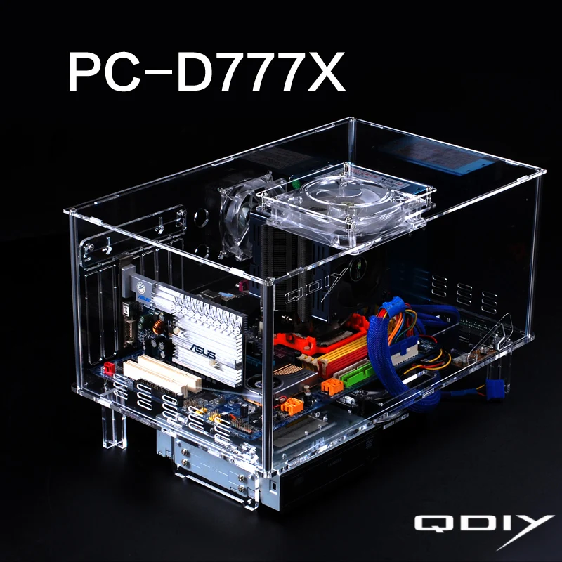 QDIY PC-D777XM горизонтальный MircoATX HTPC акриловый прозрачный Настольный ПК компьютерный чехол