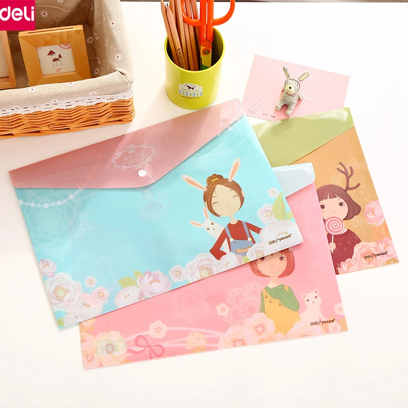 Deli A4 File Folder Document Bags 1pcs Candy Color Cute Kawaii Expanding Folders for Documents