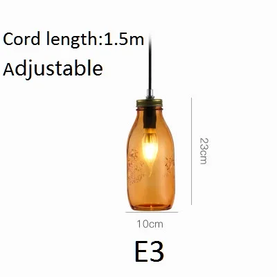 LukLoy цветная стеклянная бутылочка подвесной светильник s светодиодный кухонный светильник светодиодный светильник прикроватная подвесная потолочная лампа лампы Лофт светильник ing светильники - Цвет корпуса: E3