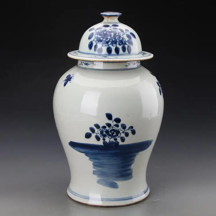 Antique Blue And White Flower And Bird Pattern temple jar Porcelain temple jar Jingdezhen collection ceramic jar vase (2)